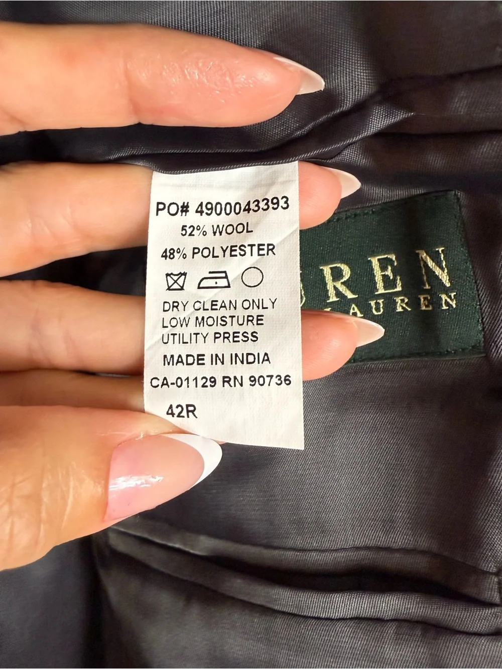 LAUREN Ralph Lauren Suit Jacket Mens 42 R 52% Wool Sport Coat Gray
